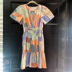 Anthropologie Pastel Geometric Midi Dress in Peach, Mint, Lavender